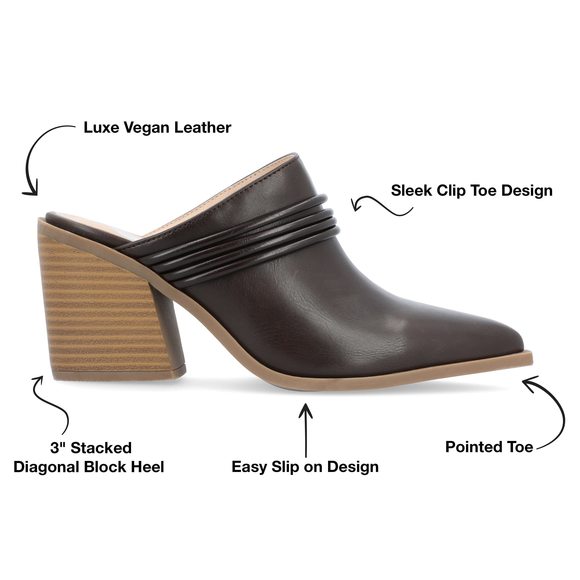 Journee Womens Jinny Slip On Block Heel Mule Pumps Chocolate - Picture 2 of 6